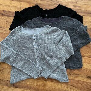LOT OF 3 CUT LOOSE TEXTURE CARDIGAN SMALL BLACK GREY CHARCOAL